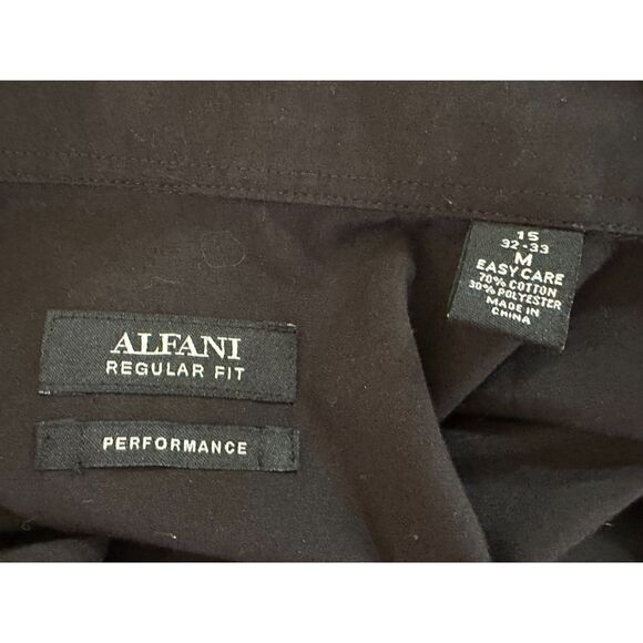 Alfani Men's Regular Fit Performance Dress Shirt Black Size M 32/33 Cotton Blend - Picture 2 of 3